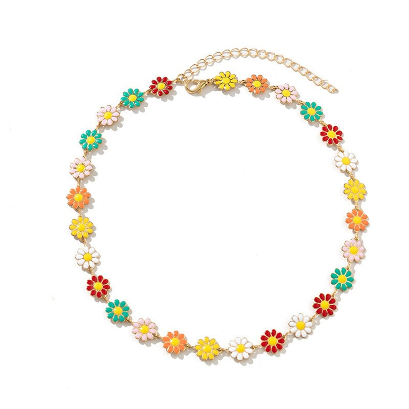 Wholesale  Painting Glaze Daisy Flower Necklace