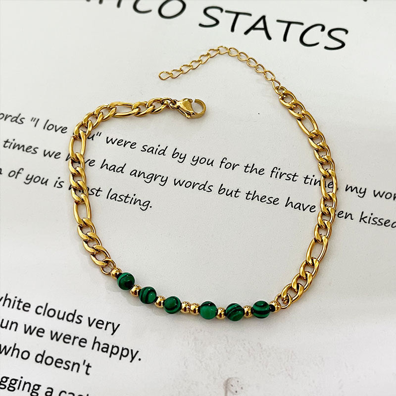 Wholesale circle colorful natural stone beaded cross-border stainless steel Bracelet