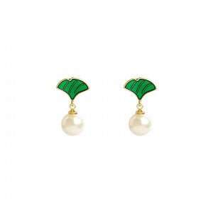 Wholesale S925 silver needle  green leaf pearl earrings