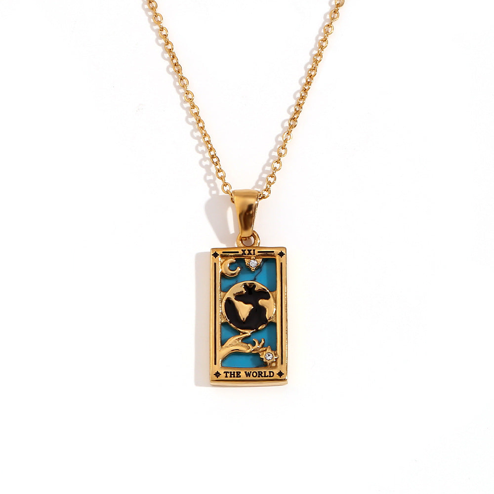 Wholesale Tarot Pendant Necklace 18K Gold Plated Stainless Steel Retro Trendy Jewelry Gift