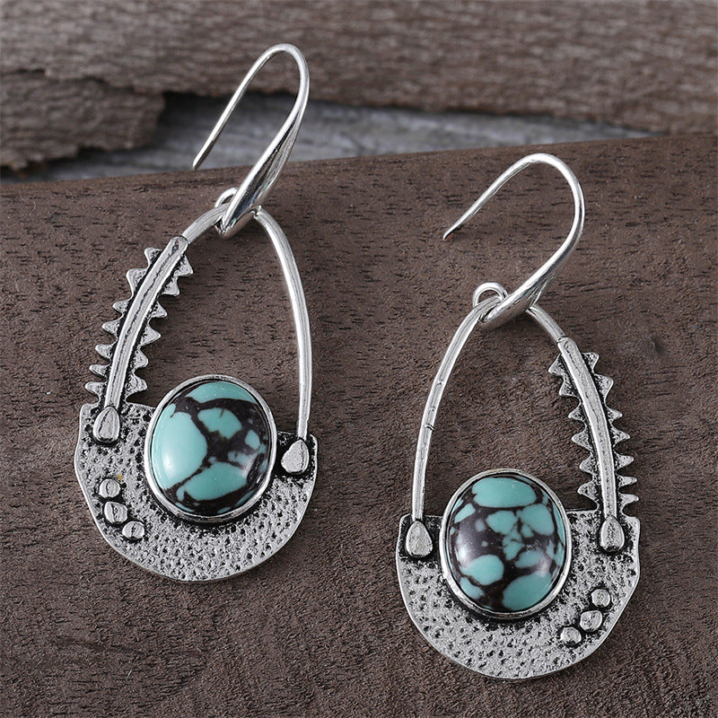 Wholesale Vintage-Style Round Turquoise Inlay Earrings – Ethnic, Unique, and Creative Gemstone Earrings