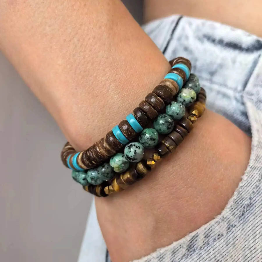Wholesale  Coconut Shell Wood Multi-layer Stacked Wear Bracelet suit
