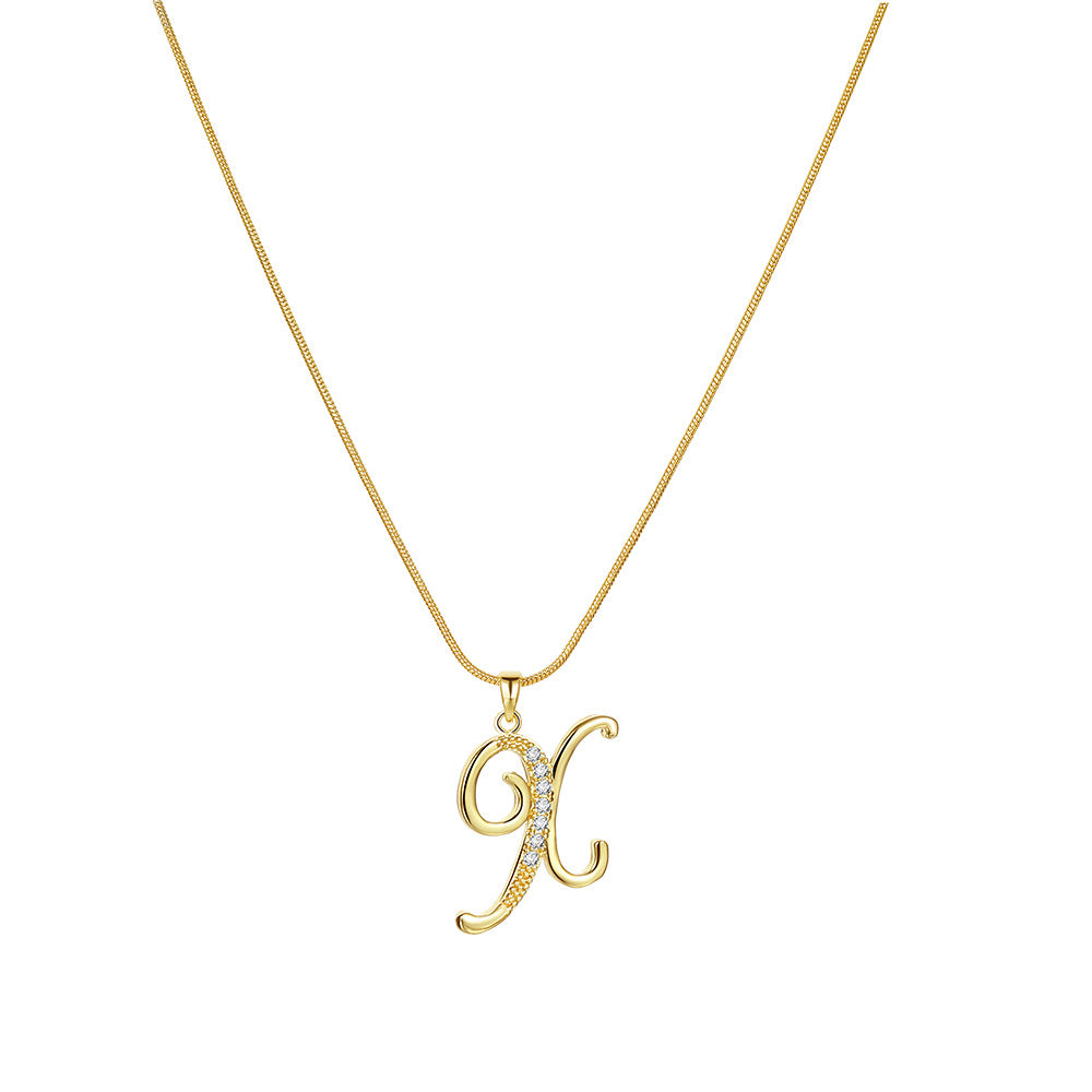 Wholesale 26 Letter Creative Simple Copper Zircon Snake Chain Gold Necklace