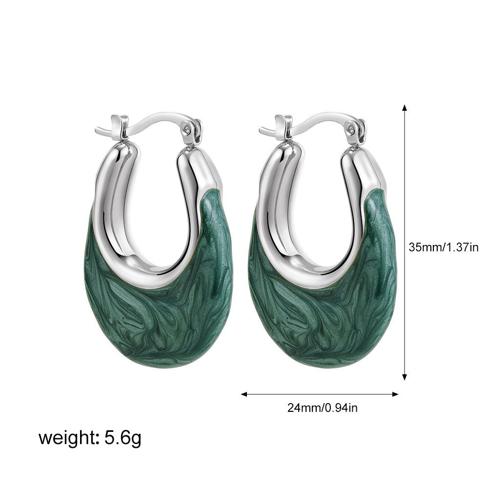 Wholesale  Stainless Steel Oil Drop Color Enamel U-shaped Earrings