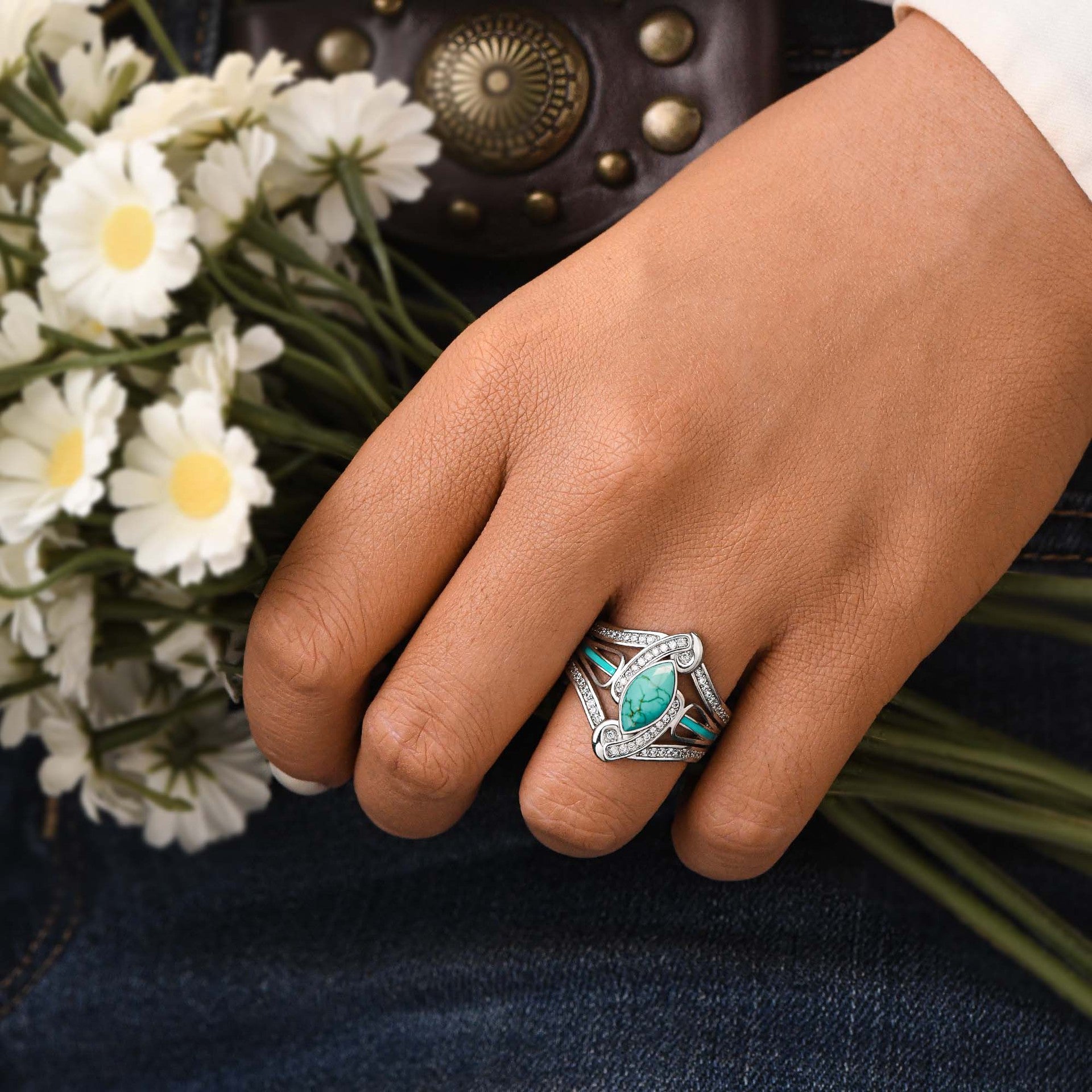Wholesale  Blue Turquoise Bohemian Ring