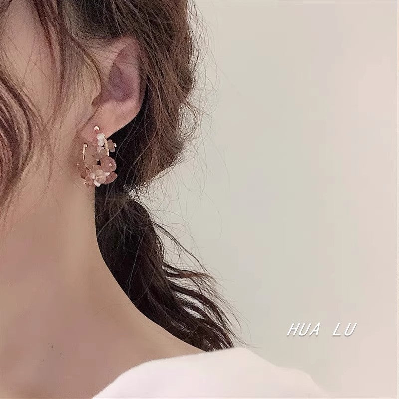 Wholesale Peach Blossom Stone Handmade Pink Strawberry Crystal Natural Stone Earrings