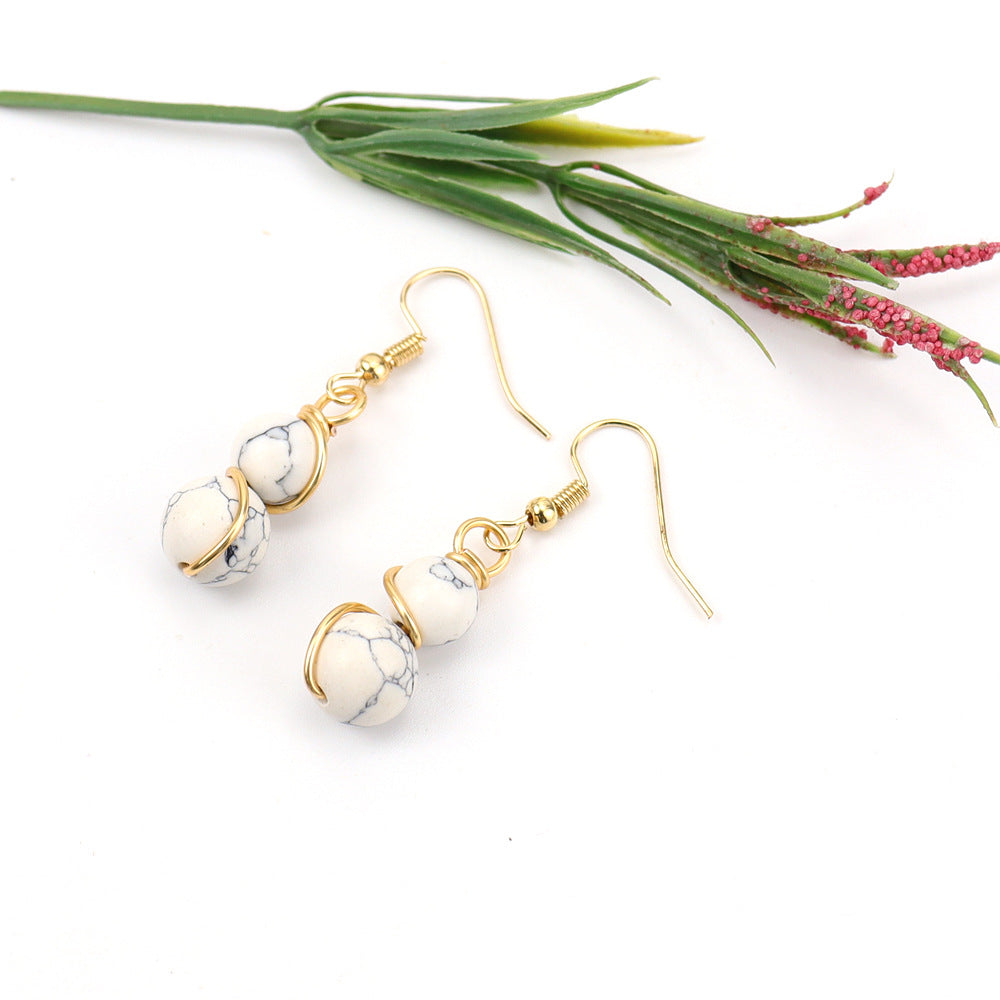 Wholesale Handmade Tree Design Gold Tone Crystal Beaded Wire Wrapped Drop Earrings Fashion Accessory Gift Boutique Resale