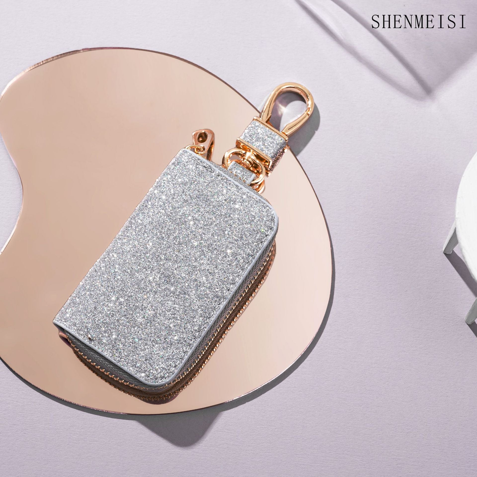 Wholesale Stylish Sequin Car Key Bag PU Leather Key Organizer Decorative Accessory For Men And Women