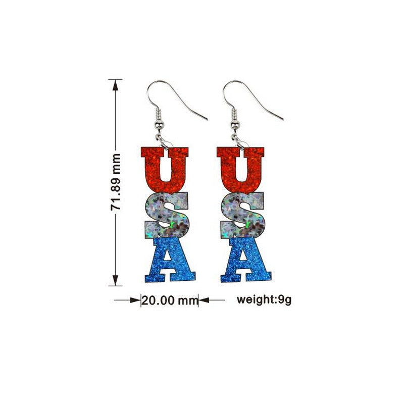 Wholesale American Independence Day Red White and Blue Striped Heart Shape Pentagram USA Acrylic Earrings ACC-ES-XP011