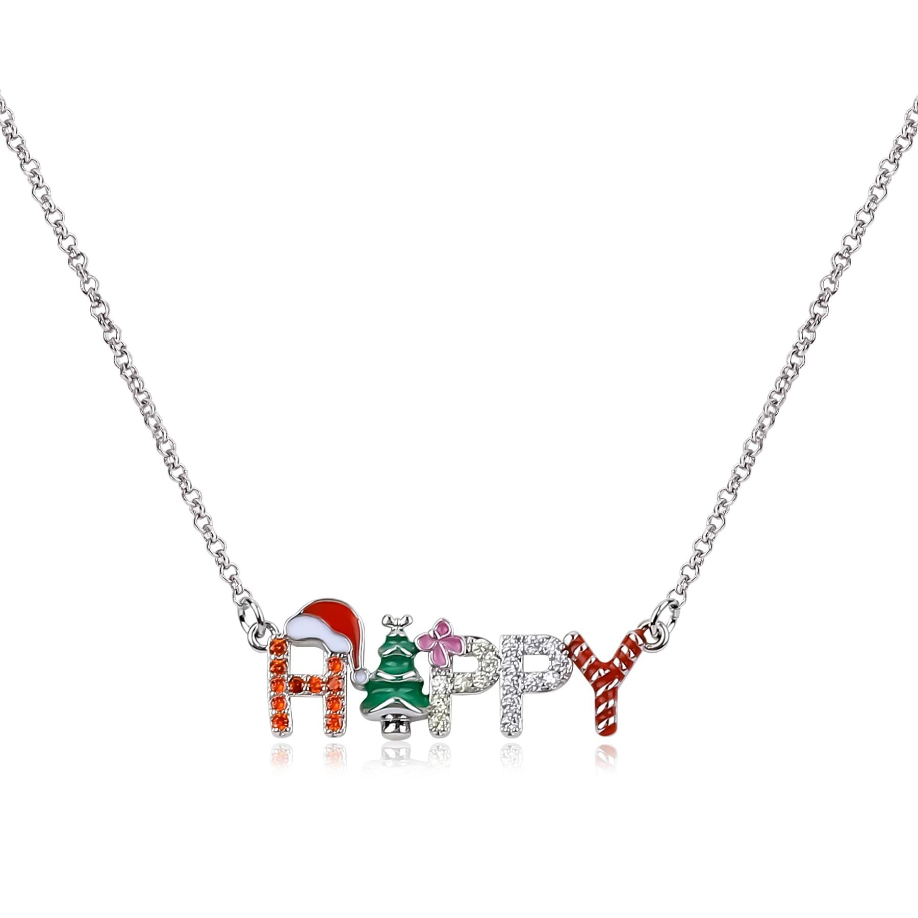 Wholesale  Christmas Letter Diamond Pendant Happy Oil Dripping Clavicle Chain  Necklace