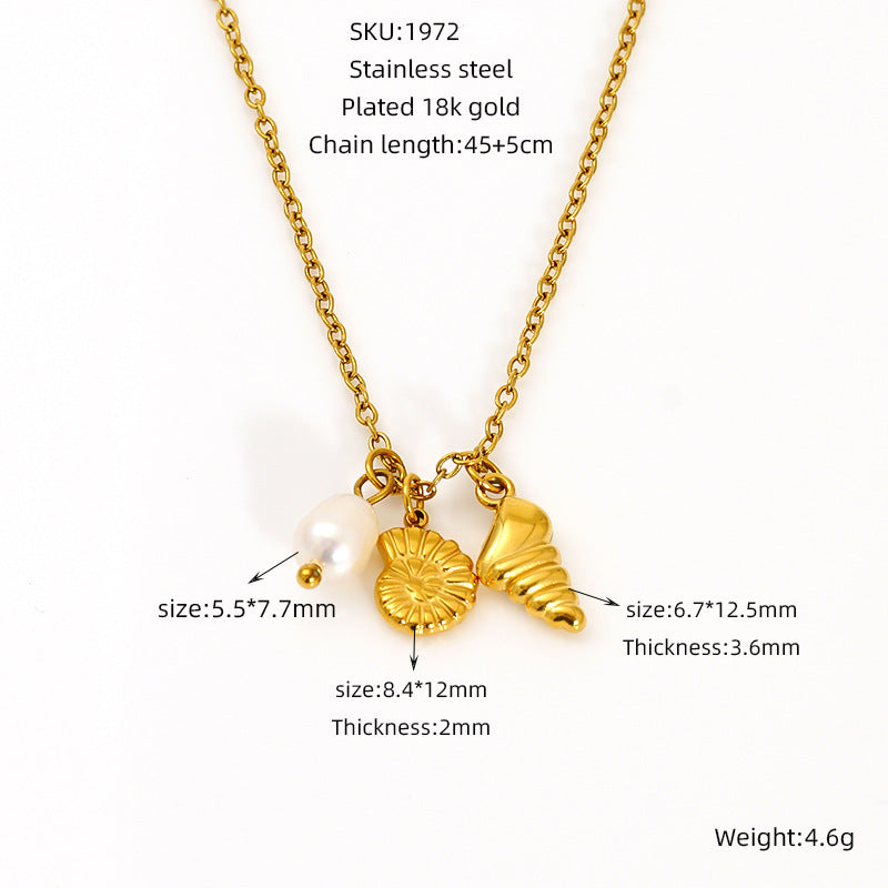 Wholesale Diamond Pearl Necklace Stainless Steel  Clavicle Chain