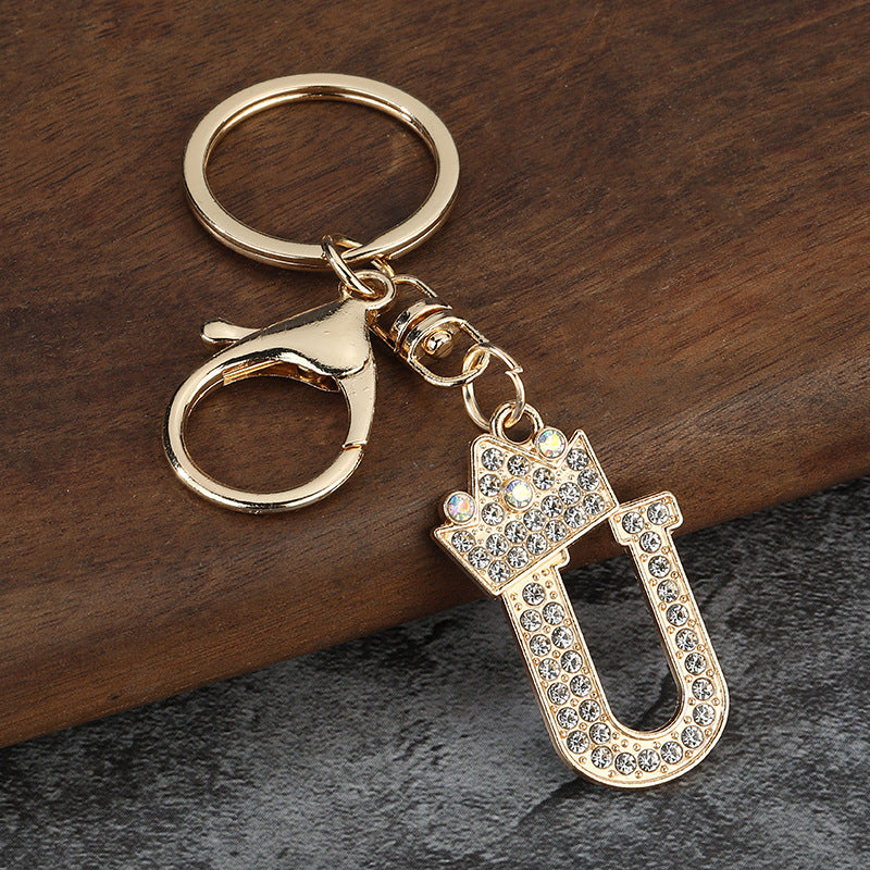 Wholesale Zinc alloy flash drill letter keychain