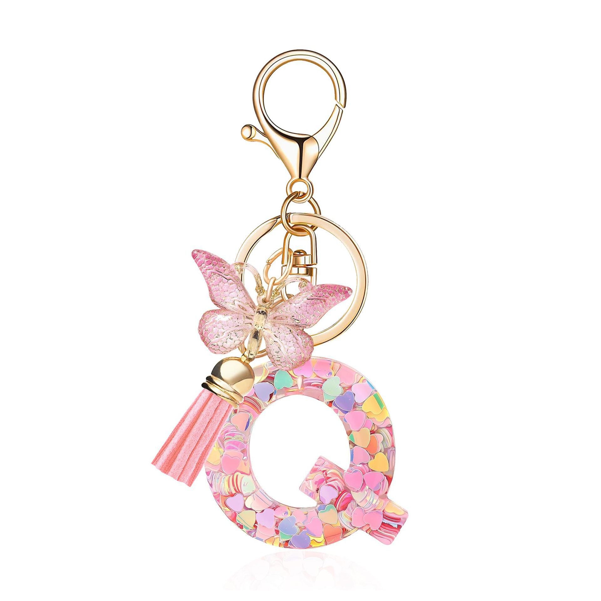 Wholesale Pink letter butterfly tassel keychain