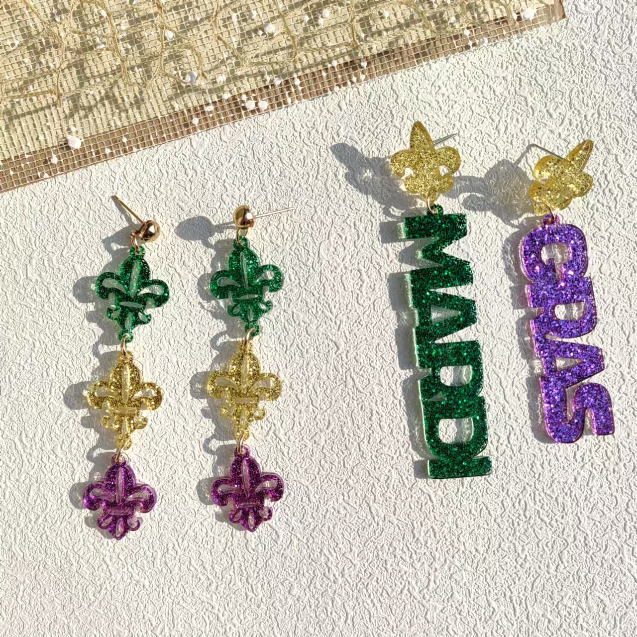 Wholesale Acrylic Valentine's Day Clover Glitter Color Contrast Letter Long Earrings