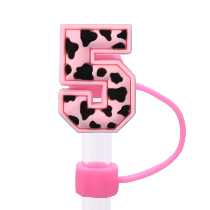 Wholesale Random 100pcs Pink leopard print cartoon Straw Cover Straw Tube Cap