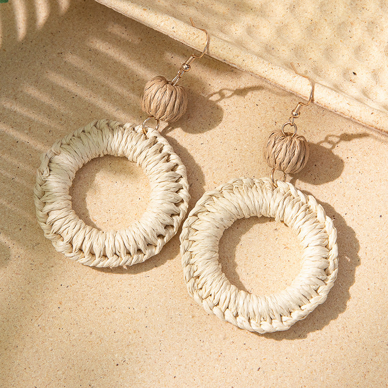 Wholesale Rattan Earrings Raffia Braided Earrings ACC-ES-XLH001