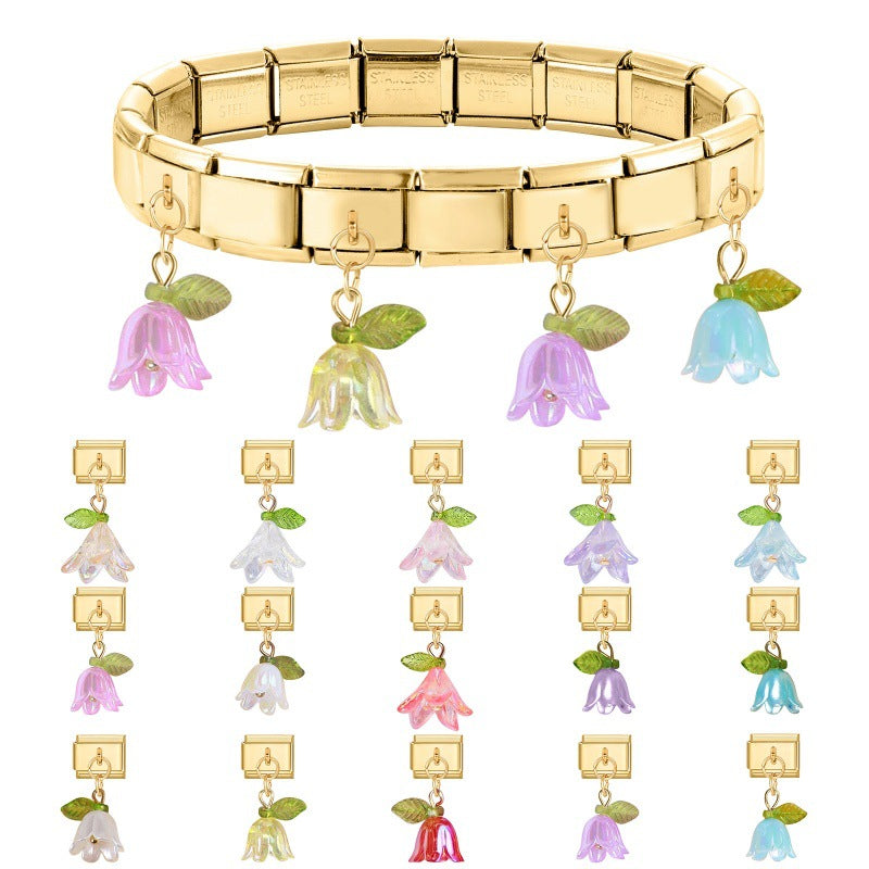Wholesale 9mm Italian Charm Starter Bracelets DIY flower Single Section Creative Stainless Steel Composable Bracelet