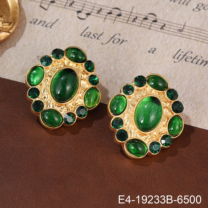 Wholesale Green Rhinestone Pearl Geometric Earrings