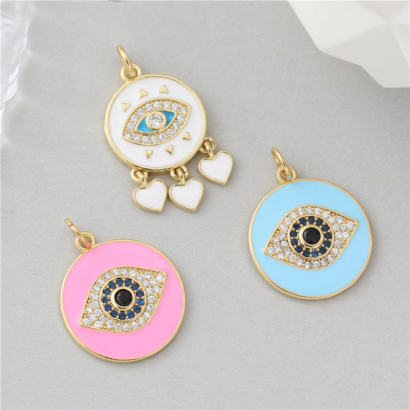 Wholesale Retro Round Evil Eye Pendant Copper Electroplated DIY Jewelry Accessory