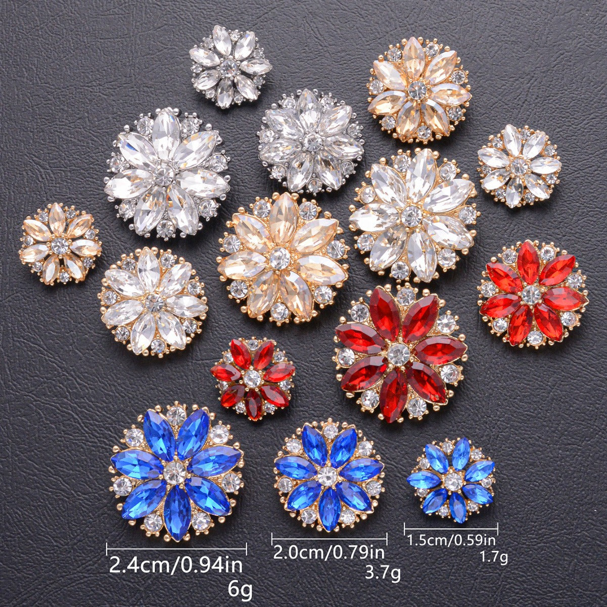 Wholesale 5pcs Metal and glass flower buttons