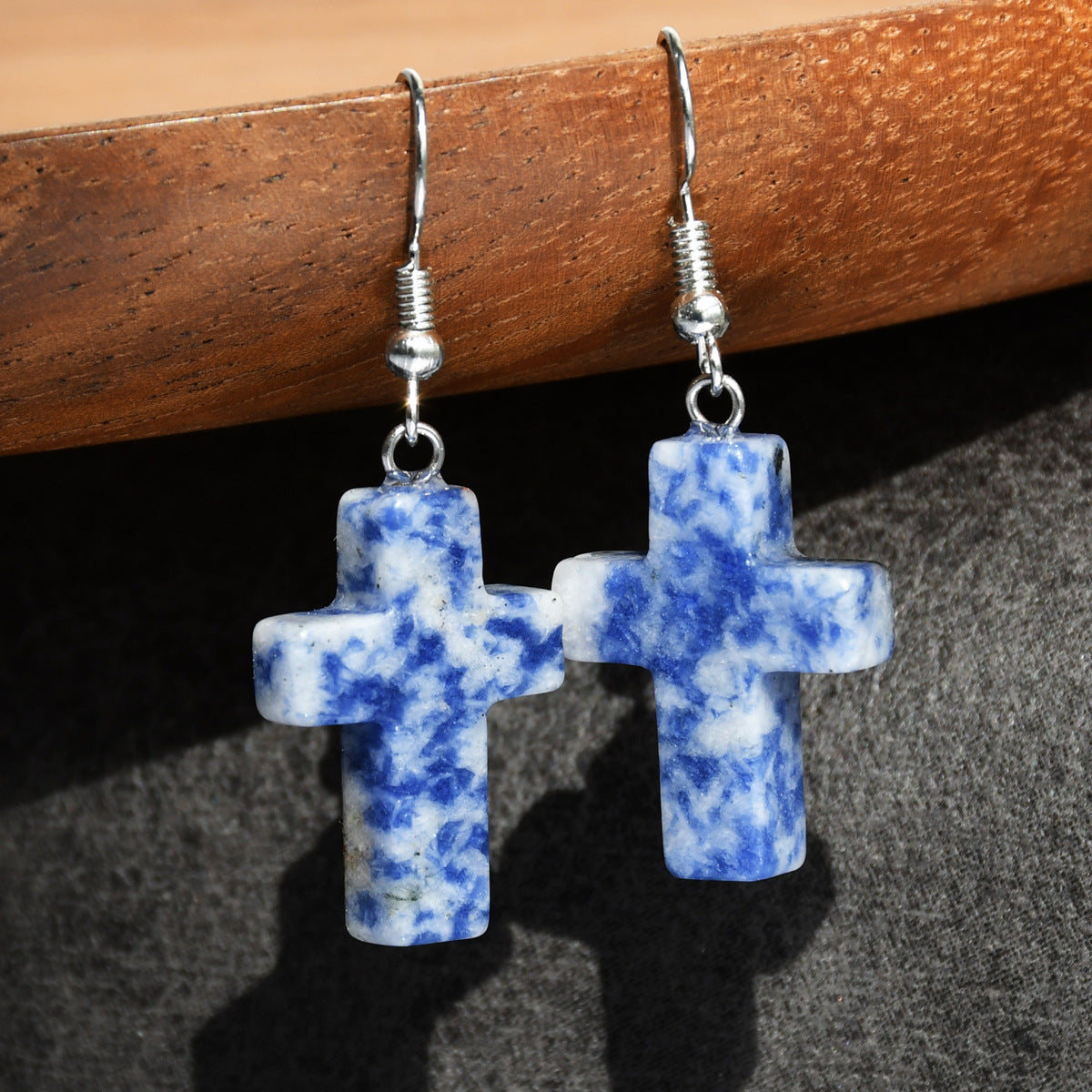 Wholesale Green Aventurine Cross Pendant Earrings Retro Style Handmade Fashion Accessory for Women Gift
