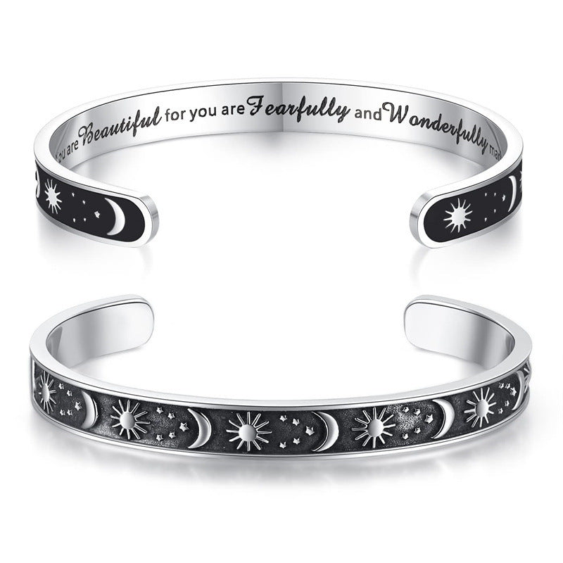 Wholesale stainless steel laser lettering open bracelet