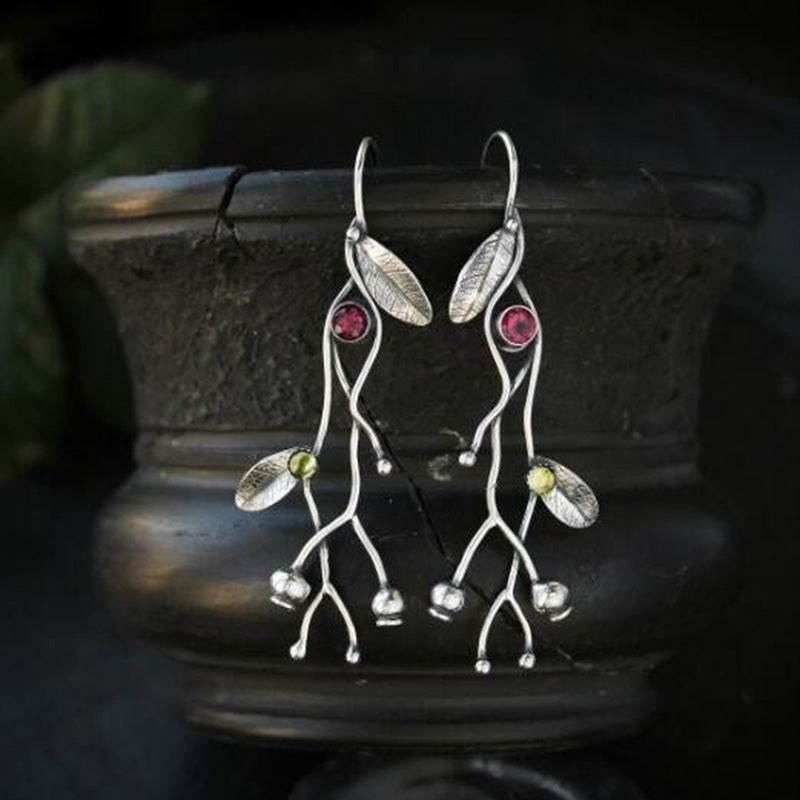 Wholesale Ethnic Style Old Plant Leaf Diamond Earrings