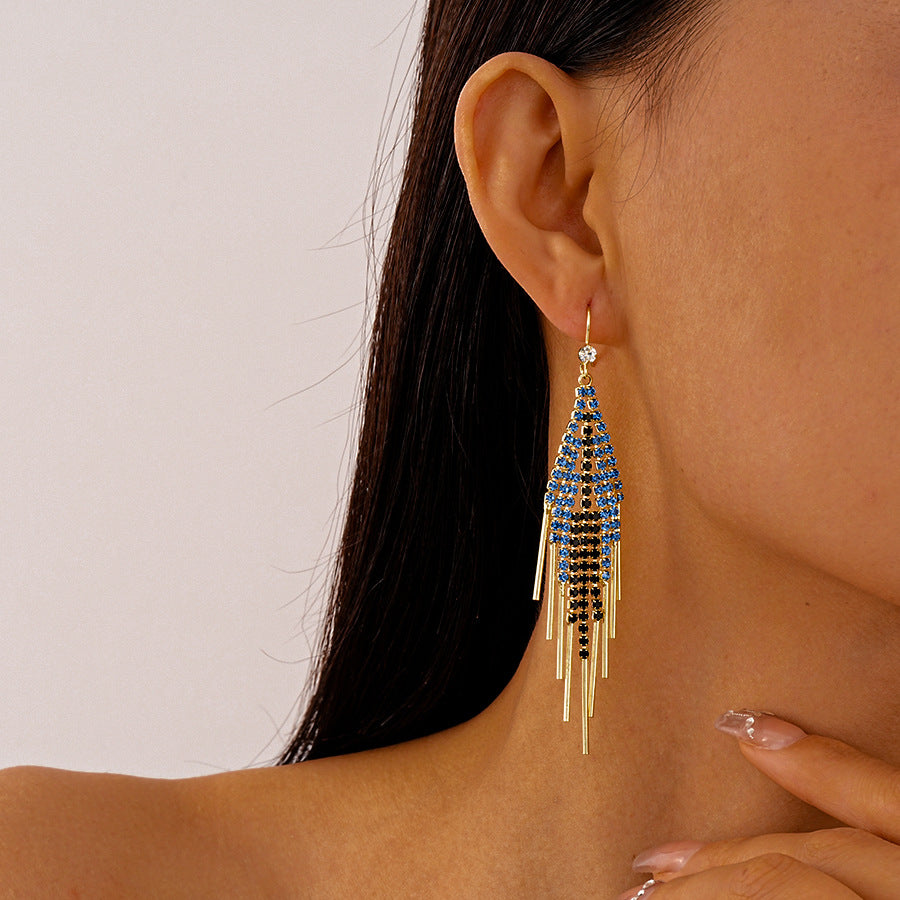 Wholesale Super shiny light luxury diamond geometric tassel ear hooks