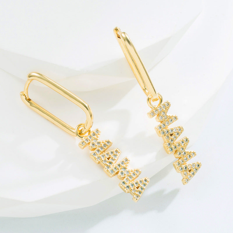 Wholesale Square Earrings MAMA Rhinestone Earrings ACC-ES-HM004