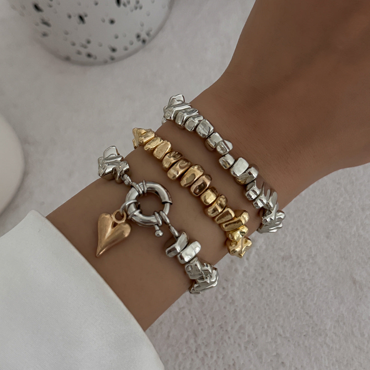 Wholesale Heart Shaped Irregular Bead Layered Bracelet Mixed Color Women' s Jewelry Accessory