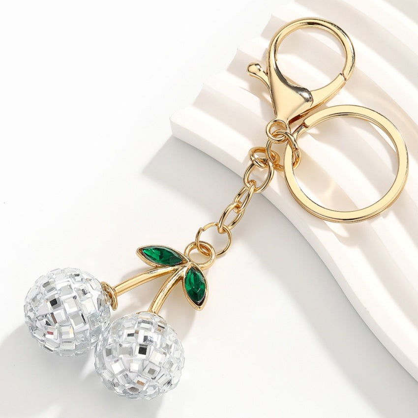 Wholesale Multicolored diamond-encrusted cherry keychain pendant