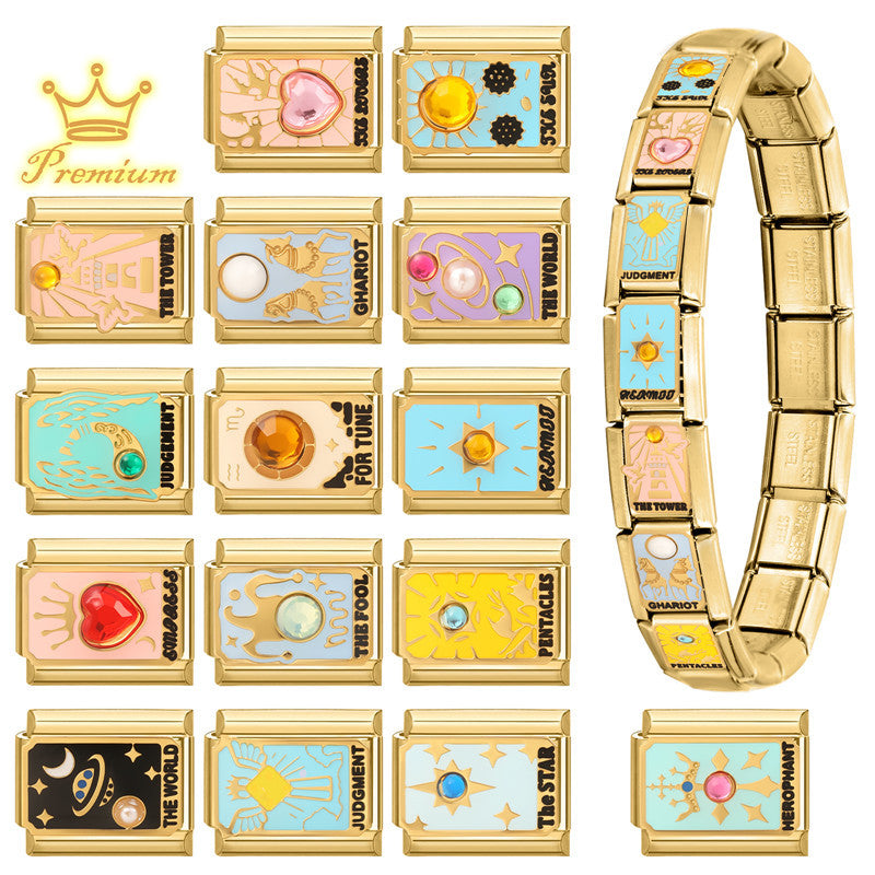 Wholesale Stainless Steel DIY Modular Bracelet – Light Luxury Tarot Card Design,  Electroplated Finish,  Fashion Jewelry Accessory