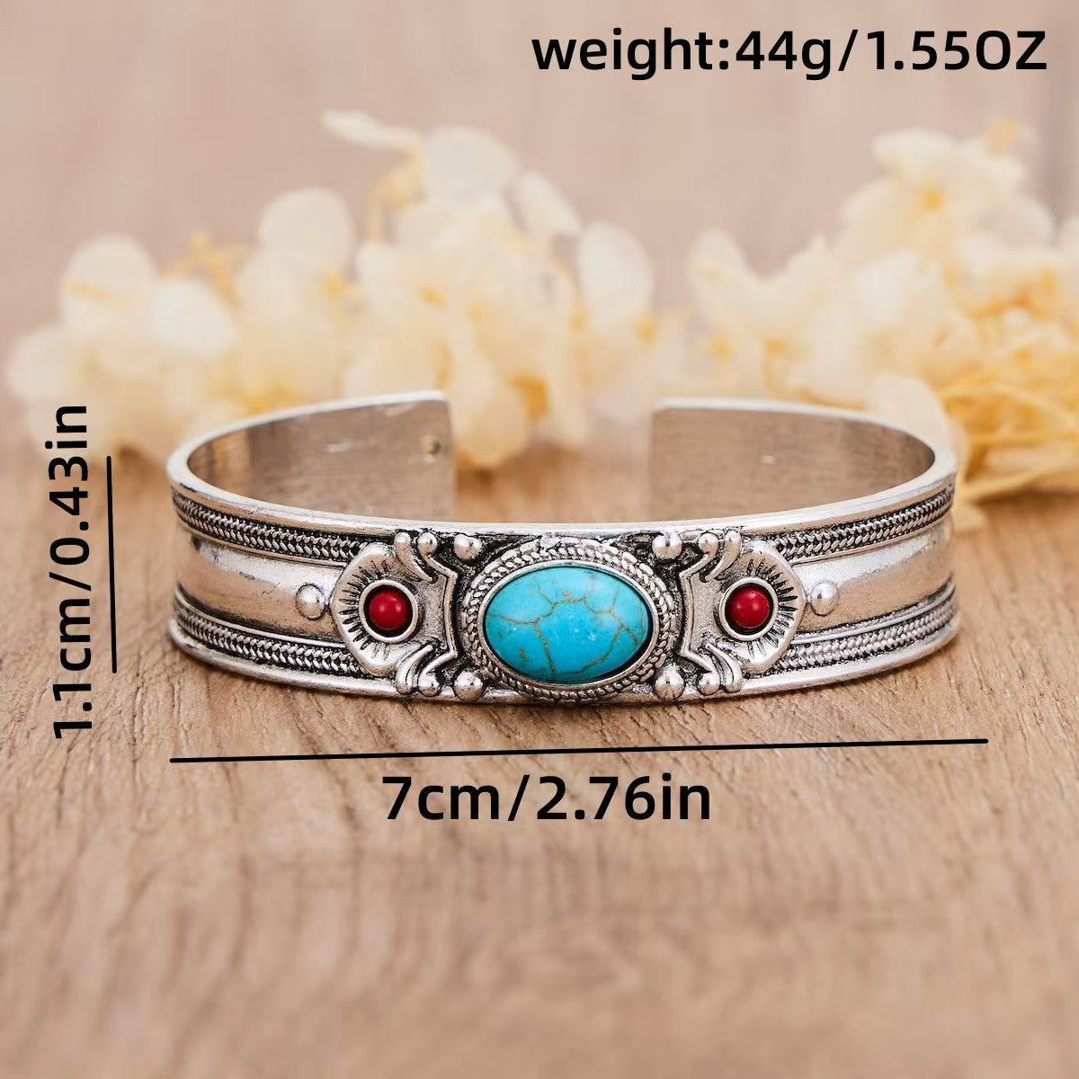 Wholesale Vintage Inlaid Turquoise Adjustable Opening Bracelet Gift Boutique Resale