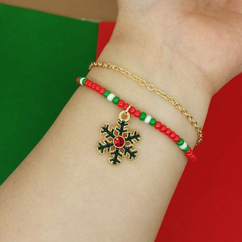 Wholesale Christmas Snowflake Tree Letter Rice Bead Double Layer Bracelet ACC-BT-Haol003