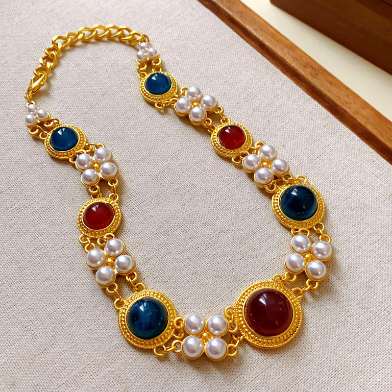 Wholesale Vintage Alloy Rhinestone Flower Layered Clavicle Necklace Jewelry Accessory