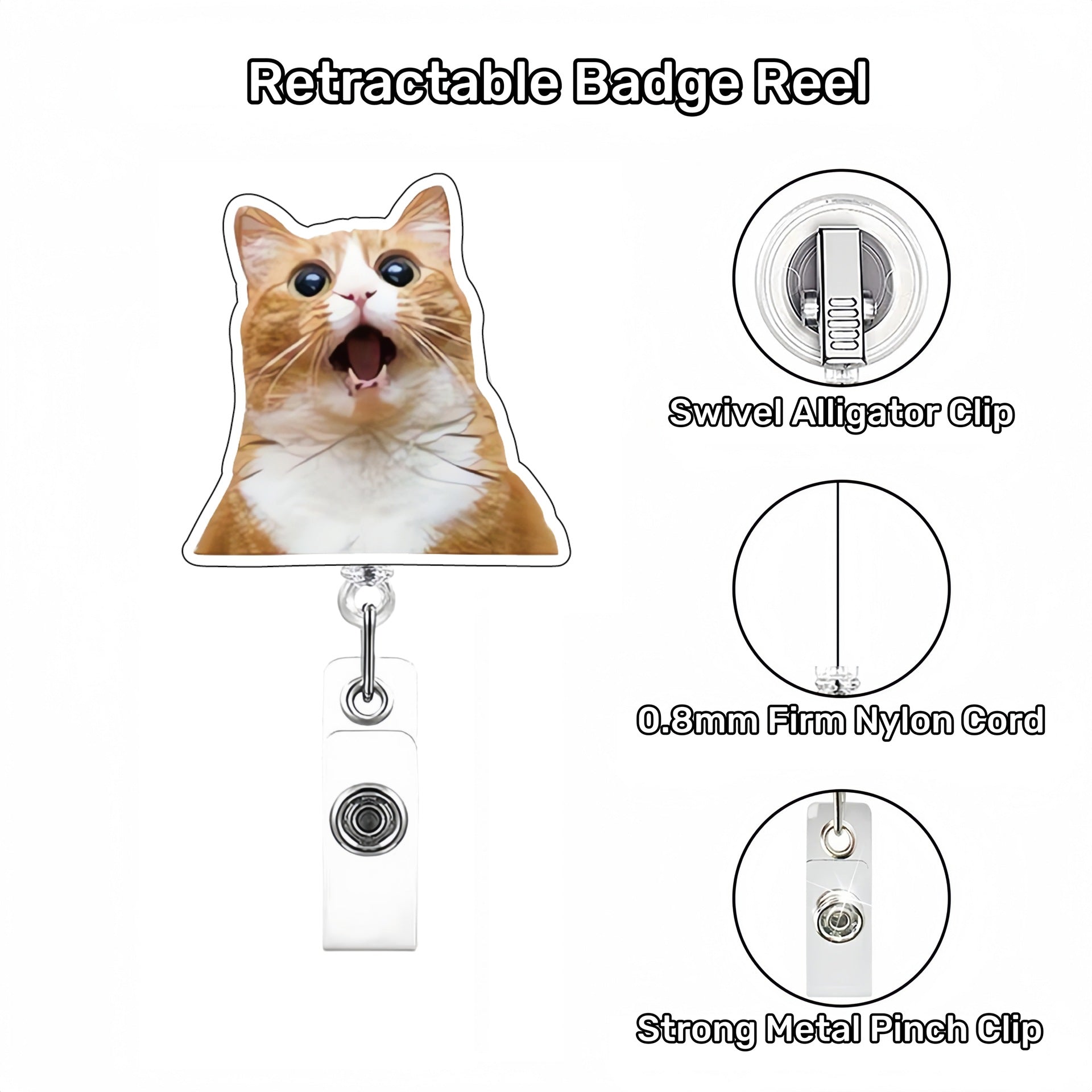 Wholesale Cute Cat Acrylic Retractable Rotating Badge Keychain