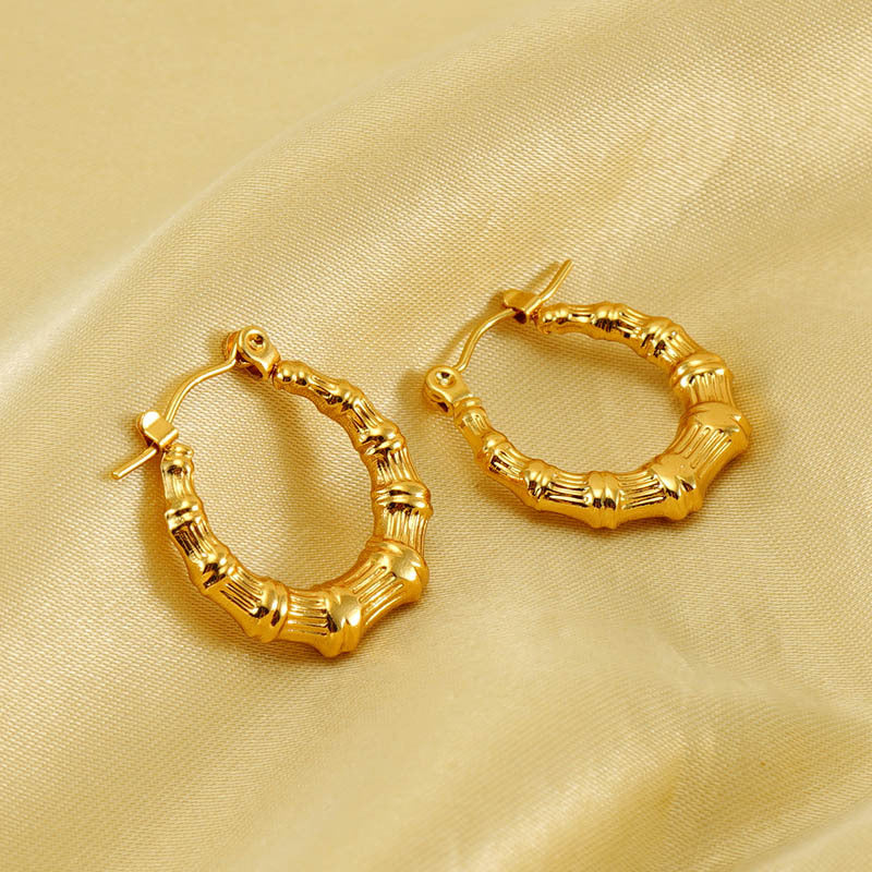 Wholesale Stainless Steel Earrings Bamboo Vintage Gold Plated Earrings ACC-ES-Zhongy005