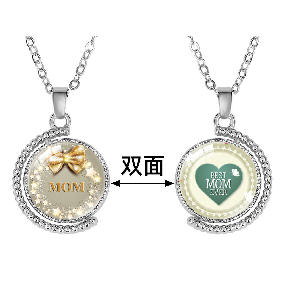 Wholesale  double-sided rotatable crystal pendant necklace mother's day necklace