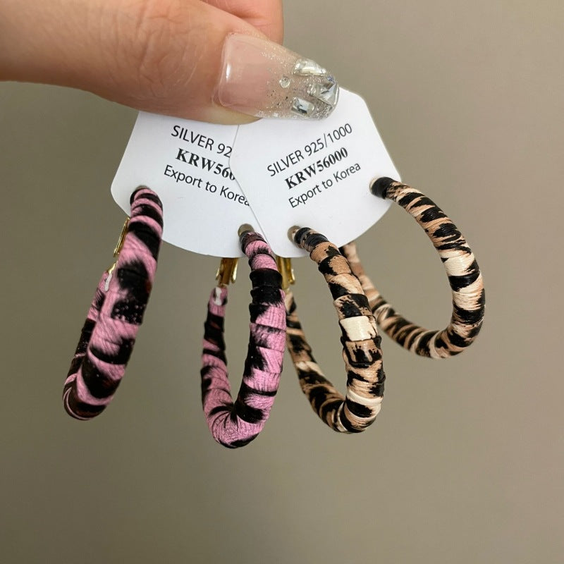 Wholesale  Retro Leopard S925 Silver Needle Geometric Design Earrings