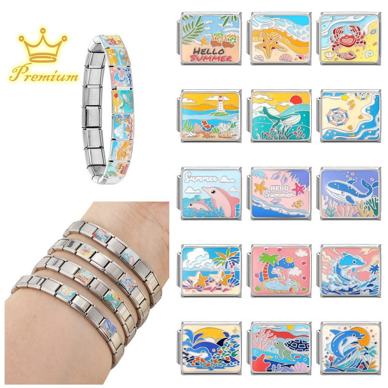 Wholesale Italian Style Ocean Animal DIY Bracelet Charm Set Stainless Steel Fashion Accessory Boutique Resale Gift
