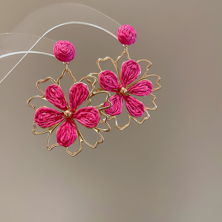 Wholesale  hollowed-out flower silver needle earrings