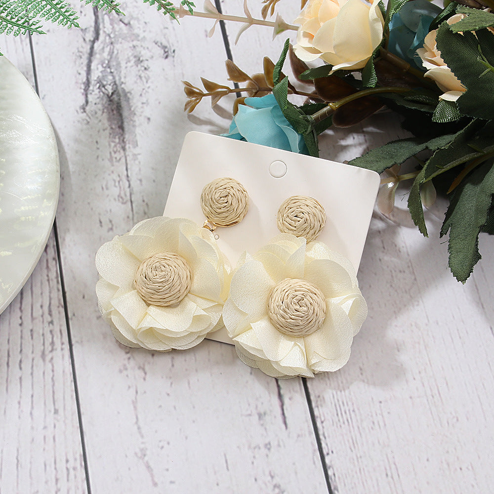 Wholesale Bohemian Raffia Flower Earrings Vintage Earrings ACC-ES-Yiniao001