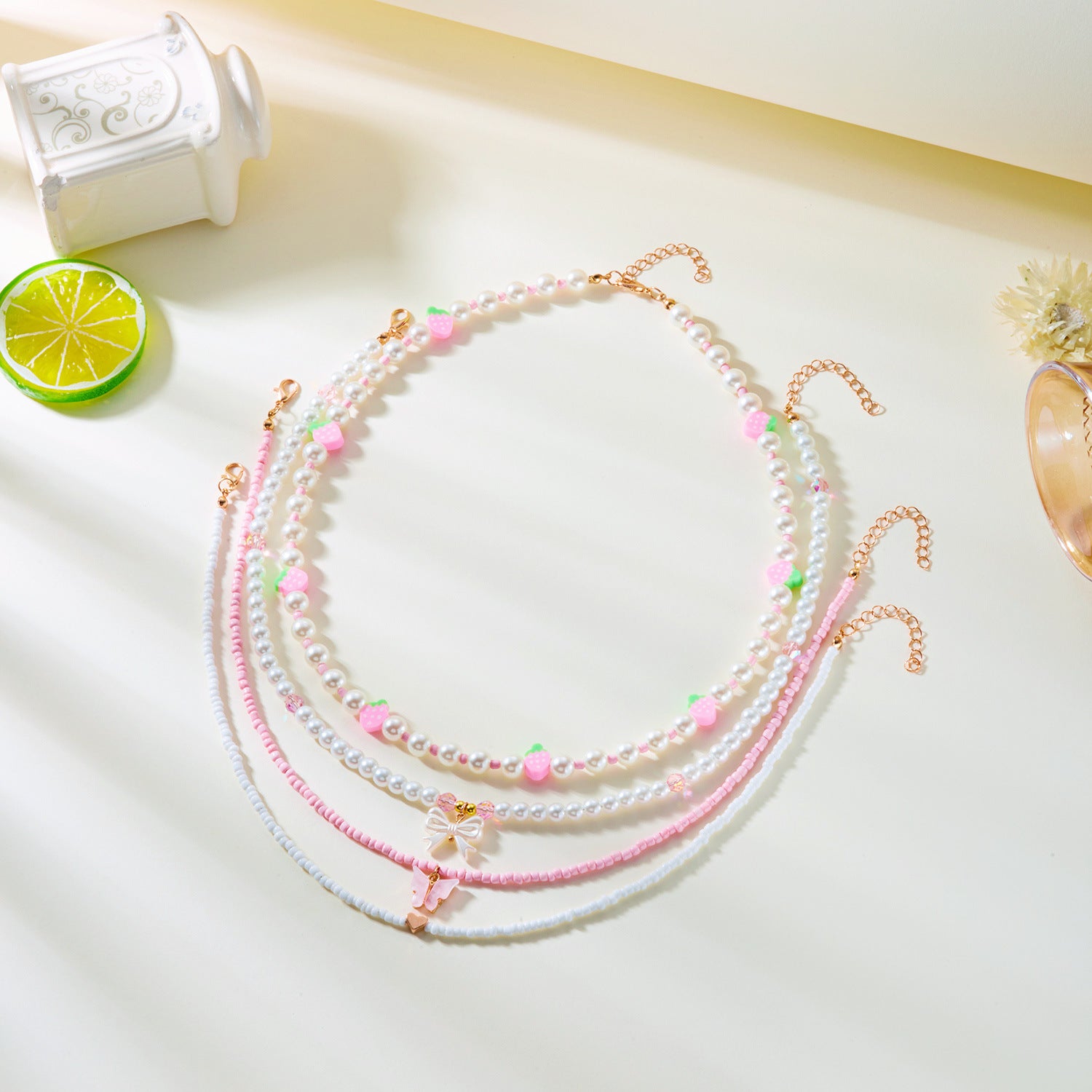Wholesale  Soft Pottery Watermelon Strawberry Rice Beads Pearl Necklace