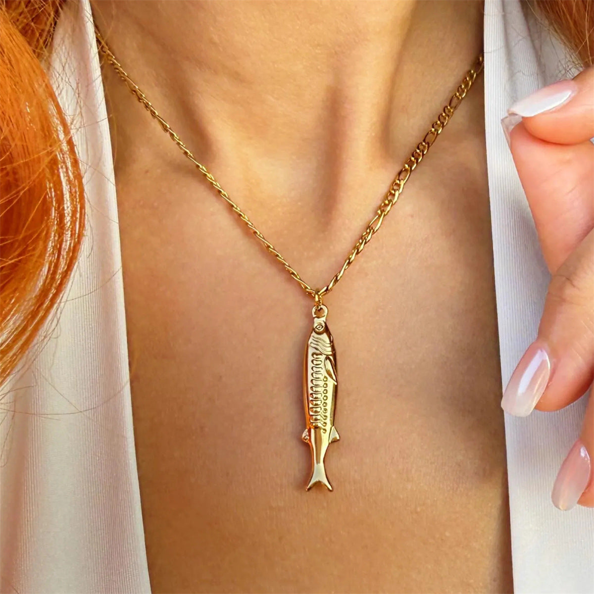 Wholesale Small Fish Pendant Necklace Gold Plated Stainless Steel Casual Everyday Fashion Accessory
