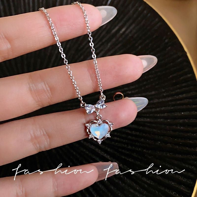 Wholesale Blue Ocean Heart Pendant Necklace Zinc Alloy Electroplated Trendy Fashion Accessory For Women Boutique Gift Resale