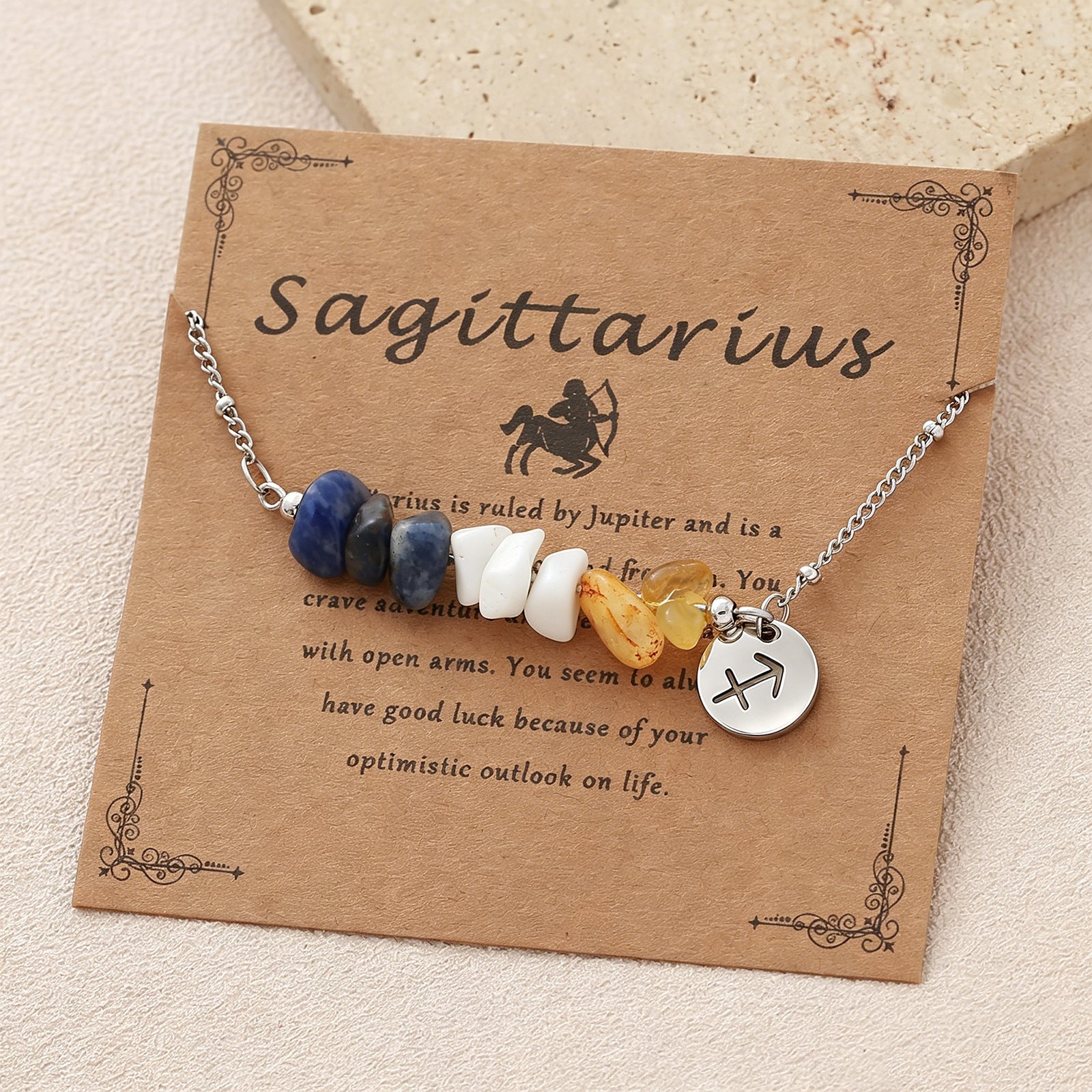 Wholesale Zodiac Stone Crushed Stainless Steel Bracelet with Pendant Fashion Accessory Gift