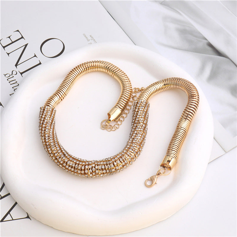 Wholesale  rhinestone necklace  jewelry thick round chain