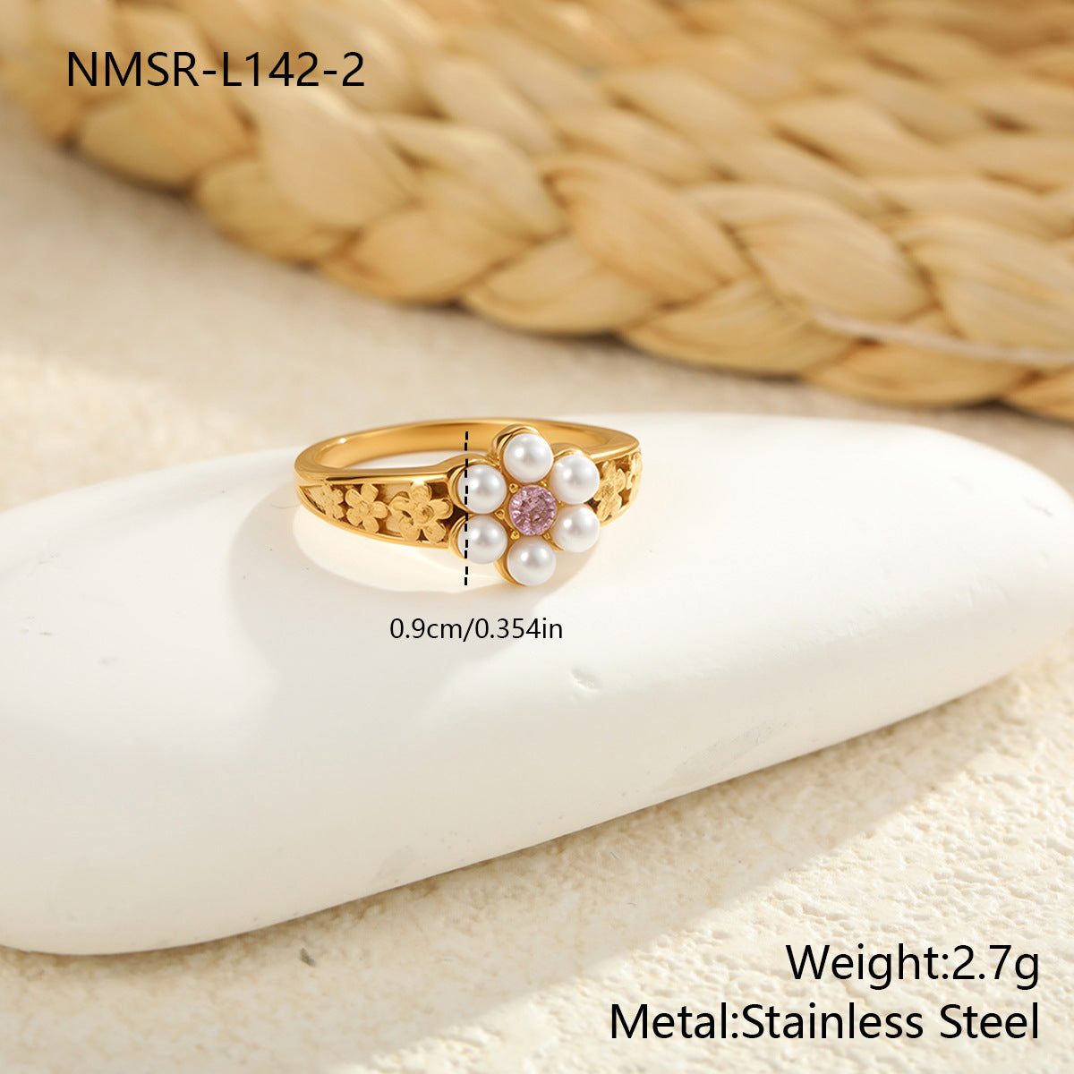 Wholesale Colorful Stainless Steel Ring with Western Style Gentle Floral Design and Zircon Accents