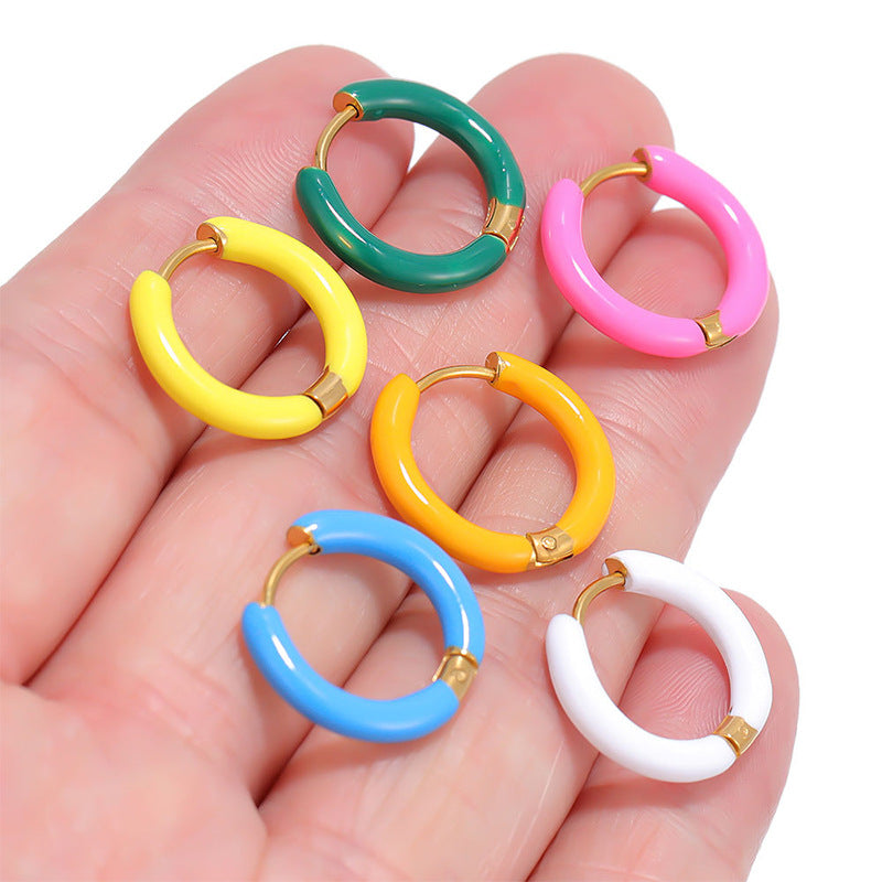 Wholesale 12mm drop oil ear buckle 10 color stainless steel ear ring earrings