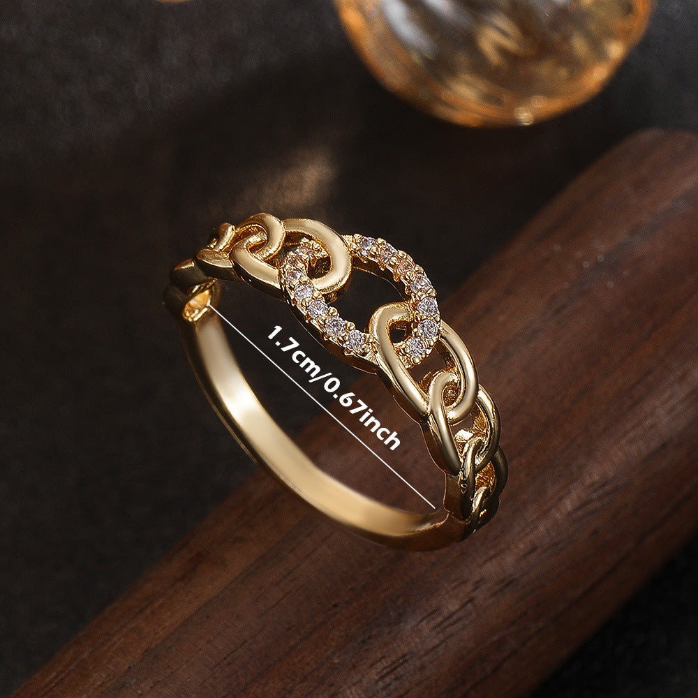 Wholesale Gold Copper Zircon Geometric Open Ring Chic Jewelry Accessory For Women S Gift And Resale